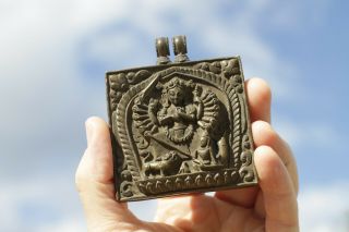 Antique Chinese Sino - Tibetan 19thc Copper W Metal Amulet Shrine Buddhist Pendant