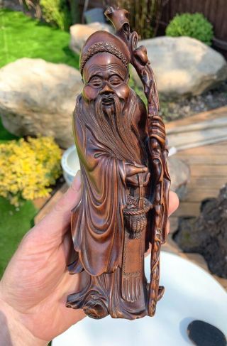 Fine Antique Chinese Boxwood Carved Figure Of A Sage