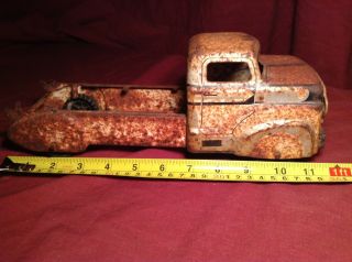 Antique Vintage 1940 ' s Structo Metal Old Tin Toy Rare Flatbed Tow Truck Cab Car 12