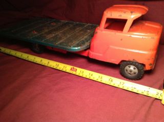 Antique Vintage 1940 ' s Structo Metal Old Tin Toy Rare Flatbed Tow Truck Cab Car 6