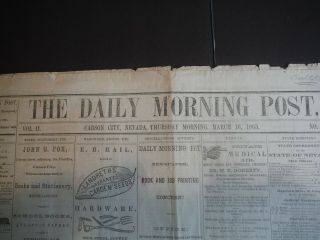 1865 Historic " The Daily Morning Post " Carson City Nevada Nv Newspaper Civil War
