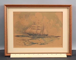 Antique Gordon Grant Maritime Seascape Clipper Ship Watercolor Painting