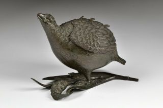 Japanese Meiji Period Quail Shaped Bird Cast Bronze Censer Incense Burner