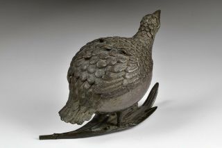 Japanese Meiji Period Quail Shaped Bird Cast Bronze Censer Incense Burner 2