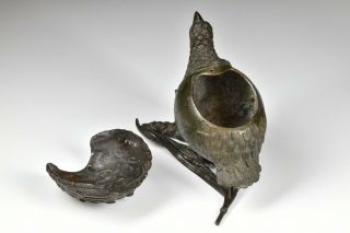 Japanese Meiji Period Quail Shaped Bird Cast Bronze Censer Incense Burner 4