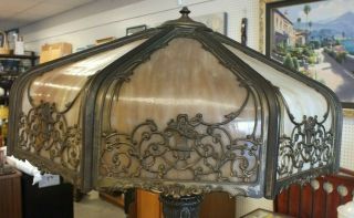 Vintage Art Nouveau Bronze Slag Glass Table Lamp 24 