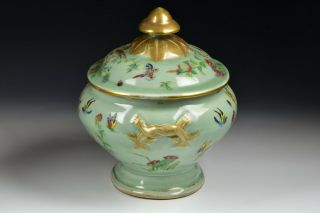 18th Century Chinese Export Famille Rose Celadon Body Soup Tureen Fine Detail 2