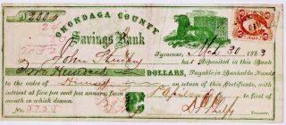 Civil War 1863 $200 Certificate Onondaga County Savings Bank Ny Phelps Signed