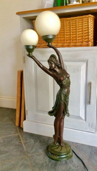 Huge Art Deco Style Lady Lamp Double Shade 35 Inches High