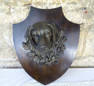 French Hunting Trophy Wall Plaque Cast Iron - Bronze Color - Relief Hunting Dog