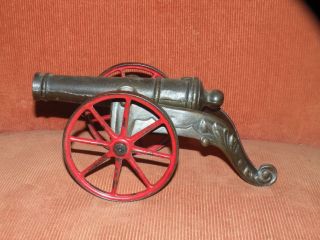 Antique Cast Iron Signal Cannon With Red Paint 9 3/4 " Toy