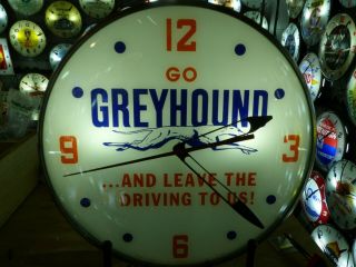 Vintage Greyhound Bus Lines Lighted Pam Advertising Clock Sign Transportation