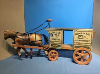 1935 Jacrim “drive Em” Wooden Horse And Wagon,  Ride On 466 Bread Pies & Pastry