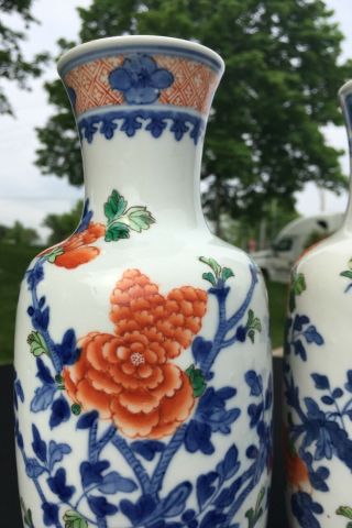 Rare Fine Antique Chinese Wucai Mirror Image Porcelain Vase Pair 12