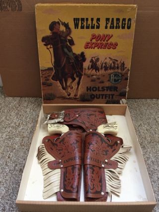 Vintage Halco Wells Fargo Pony Express Holster Outfit W/ Pair Buffalo Bill Guns