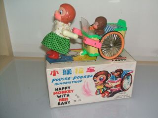 Tin Toy And Plastic Red China Me 858 Happy Monkey With Her Baby Battery Me 858