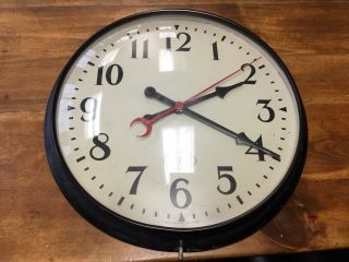 Vintage Antique Large Faraday 20” Electric School Clock Runs Rare Find