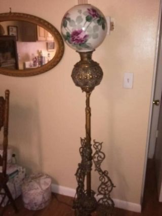 Antique Piano Floor Lamp Brass Victorian Parlor Banquet Oil Lamp Electrified