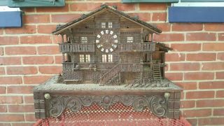 Antique Black Forest Chalet Musical Clock W/ French Movement,  C - 1880 - 1920