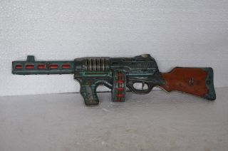 Vintage Unique Long Litho Gun Machine Tin Battery Toy,  China