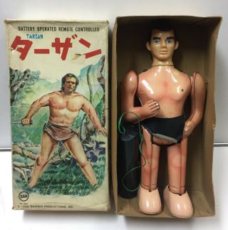 Last Chance Vintage Marusan Tarzan Battery Operated Tin Walker Litho Japan Toy