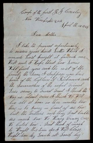 1st Rhode Island Cavalry Soldier Civil War Letter / Hang Every Prisoner We Catch