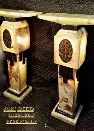 Chiparus Bronze,  Onyx & Marble Illuminated Pedestals Art Deco Dancing Nudes