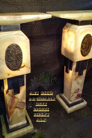 Chiparus Bronze,  Onyx & Marble Illuminated Pedestals Art Deco Dancing Nudes 3