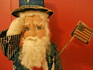 Handmade Patriotic Uncle Sam Doll Saluting & Holding Flag,  18 " Tall