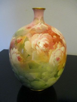 Antique Royal Doulton Burslem Luscian Ware Handpainted Roses Vase Signed H Piper