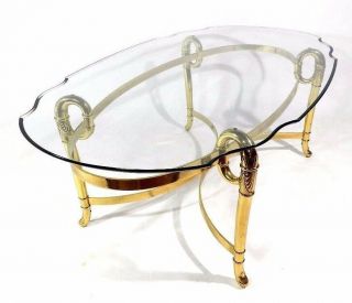 Italian Mid Century Hollywood Regency Vintage Solid Brass Glass Coffee Table