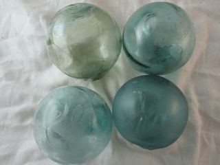4 Vintage Japanese With Squiggly Surface Glass Floats Alaska Beach Combed