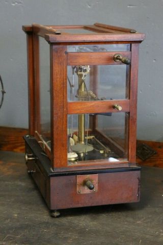 Antique Scientific Scale Apothecary Cabinet brass and wood medicine vintage old 4