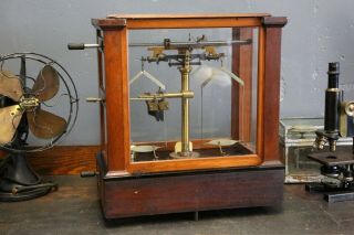 Antique Scientific Scale Apothecary Cabinet brass and wood medicine vintage old 6