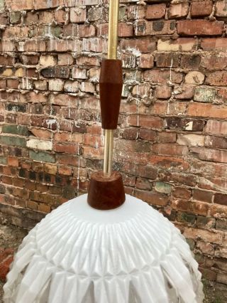 Vintage Mid Century Atomic Teak Brass Pendant Opaline Globe Ceiling Light Retro 10