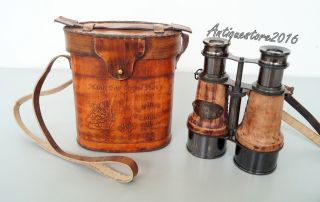 Brass Binocular With Handmade Leather Carry Case Antique Maritime Vintage Hiking