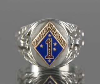Rare Wwii Usmc First Marine Corps Division Guadalcanal Sterling Ring Size 11