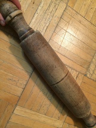 18th Century Walnut Wood Rolling Pin Unusual Form W Carved Out Handles Great Pin 10