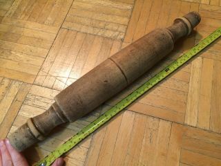 18th Century Walnut Wood Rolling Pin Unusual Form W Carved Out Handles Great Pin