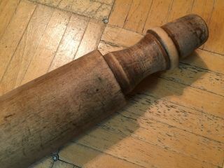 18th Century Walnut Wood Rolling Pin Unusual Form W Carved Out Handles Great Pin 2