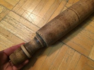 18th Century Walnut Wood Rolling Pin Unusual Form W Carved Out Handles Great Pin 5