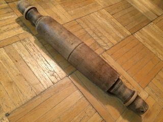 18th Century Walnut Wood Rolling Pin Unusual Form W Carved Out Handles Great Pin 6