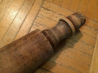 18th Century Walnut Wood Rolling Pin Unusual Form W Carved Out Handles Great Pin 8