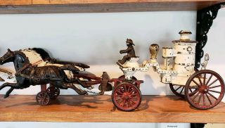 Dent 1890s Cast Iron Horse Drawn Fire Engine / Pumper White Version