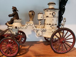Dent 1890s CAST IRON HORSE DRAWN FIRE ENGINE / PUMPER White Version 5