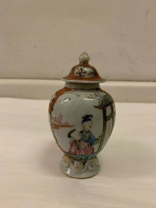 Antique Chinese Export Famille Rose Porcelain Covered Tea Caddy,  Circa 1770
