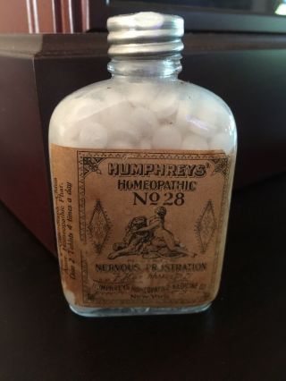 Antique Humphreys Homeopathic No 28 Nervous Pills Dr Humphreys York Bottle