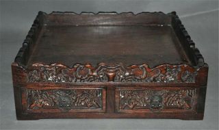 Collect Rare Old Chinese Huanghuali Wood Hand - Carved Pattern Statue Storage Box