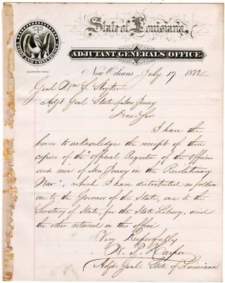 Civil War General Harper 7th Louisiana Inf.  Csa (wia,  2xpow) 1872 Signed Letter