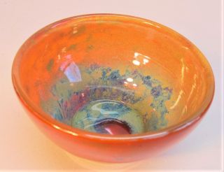 Signed DAUM NANCY FRENCH Orange & Lavender Art Deco Glass Bowl c.  1920 antique 2